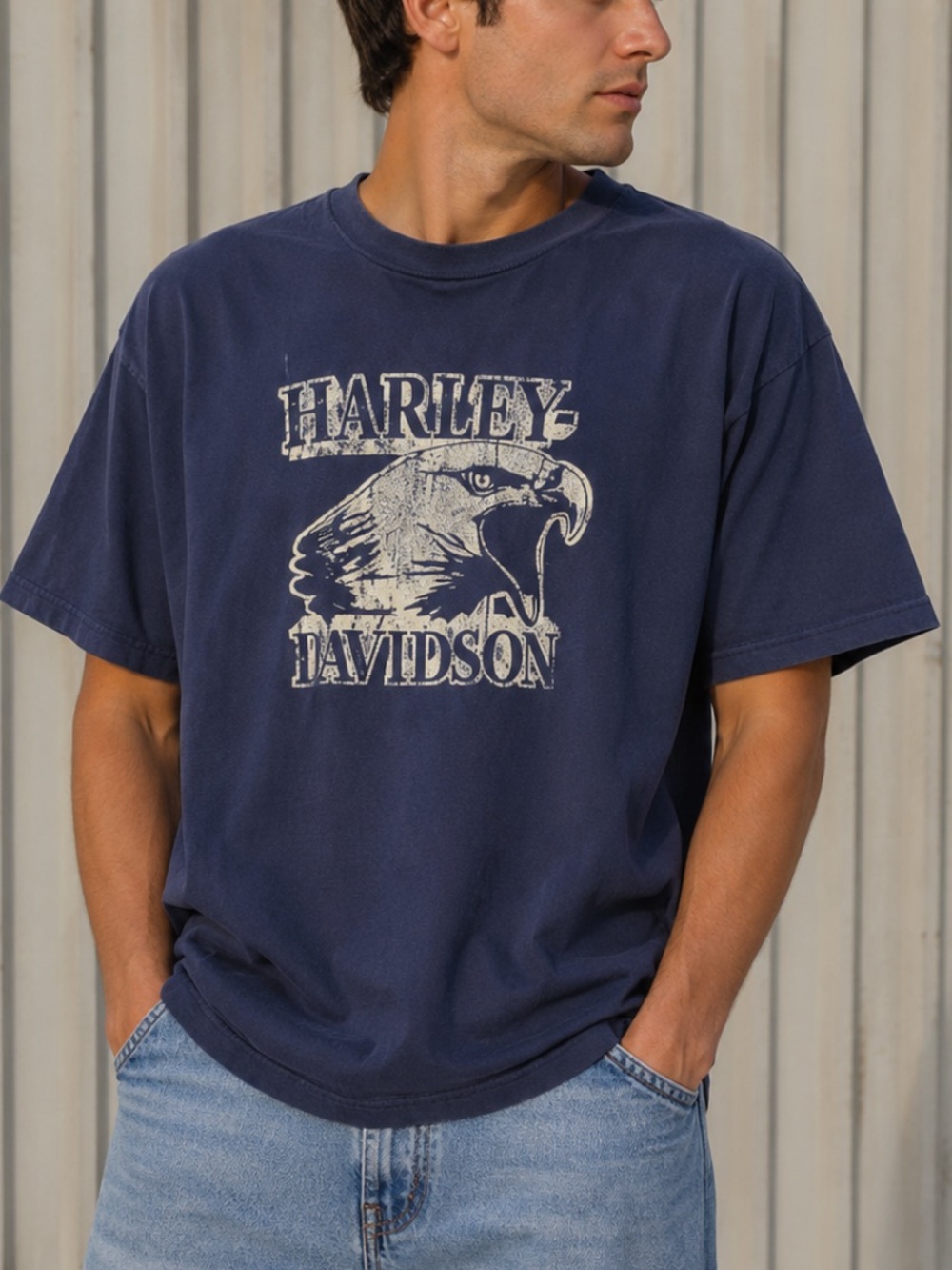 Vintage Harley Davidson T Shirt Mens 2X Blue Boise Idaho Eagle De Lux Y2K 2003